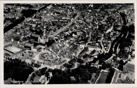 Postcard Augsburg in Swabia, aerial photograph