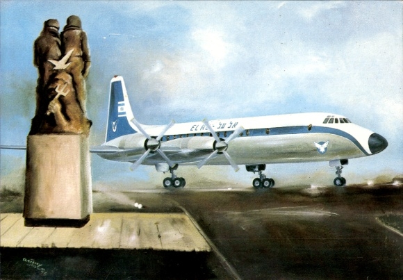 Künstler Ak Passagierflugzeug El-Al, Bristol Britannia 313, The Whispering Giant