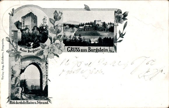 Postcard Burgstein Weischlitz in Vogtland, Burgstein ruins, panorama, Schwand