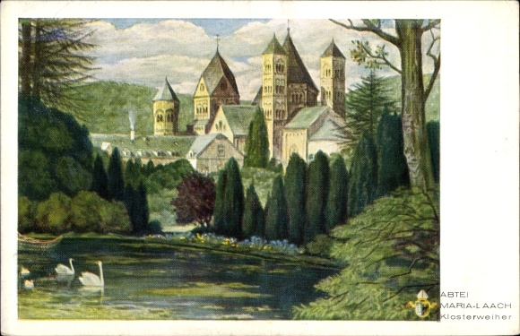 Postcard Glees in the Eifel, Abtei Maria Laach, Klosterweiher