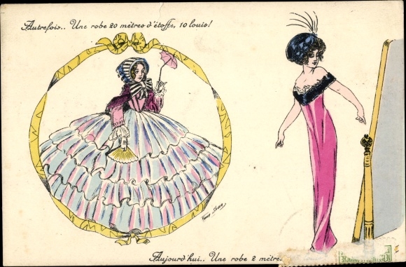 Kunstenaar Ak Sager, Xavier, Autrefois, Une robe 20 meter d'etoffe, elegante dame