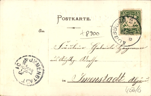 Embossed passepartout PC Augsburg in Swabia, Oblatter Wall, trumpeter from Säckingen