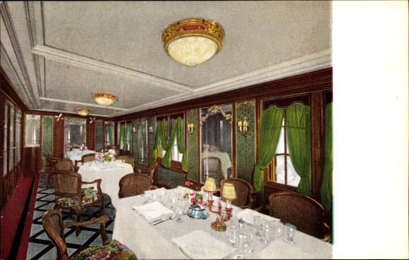 Postcard passenger ship Ausonia, restaurant, SITMAR