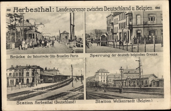 Postcard Herbesthal Lontzen Wallonia Liège, bridge, station Welkenraedt, German Belgian border