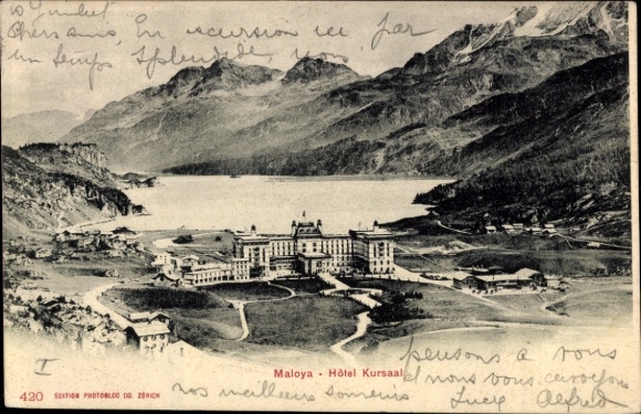 Postcard Maloja Canton of Graubünden, Hotel Kursaal, Panorama
