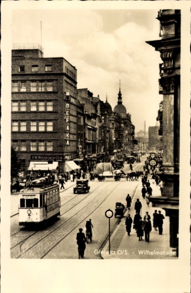 Postcard Gliwice Gleiwitz Upper Silesia, Wilhelmstraße, tram