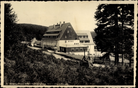 Postcard Rehefeld Zaunhaus Altenberg in the Ore Mountains, view of the border building