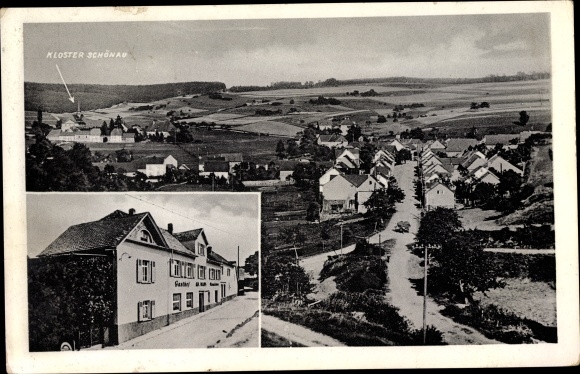 Postcard Strüth im Taunus, general view, Schönau monastery, inn and shop