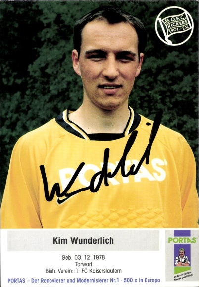 Karta autografu piłkarza Kim Wunderlicha, Kickers Offenbach, autograf