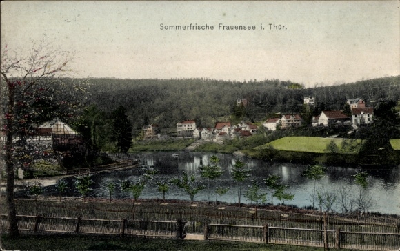 Postcard Frauensee Bad Salzungen in the Wartburg district, general view