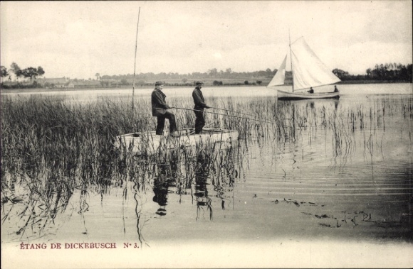 Ak Dickebusch Dikkebus Ieper Ieper West-Vlaanderen, Angler am See, Segelboot