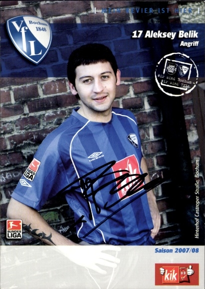 Autograph card footballer Aleksey Belik, VfL Bochum, autograph