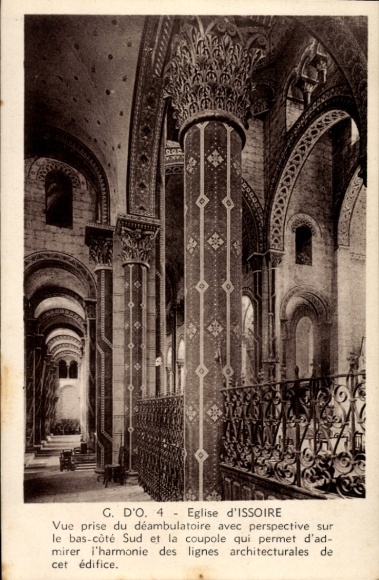 Postcard Issoire Puy de Dôme, ambulatory with perspective of the south aisle and the dome