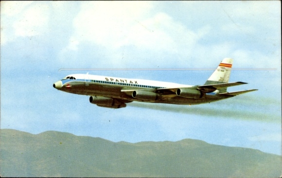 Postcard Spanish passenger aircraft of Spantax, Convair CV 990 A Coronado