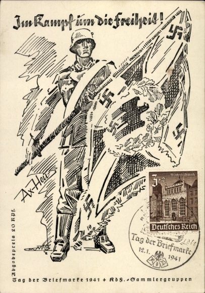 Künstler Ak Axster Heudtlaß, Im Kampf um die Freiheit, Tag der Briefmarke 1941, KdF