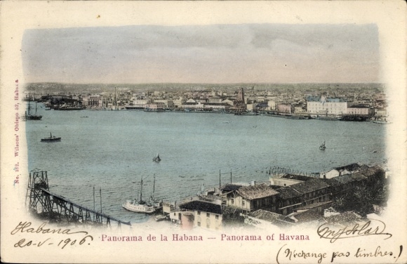 PC Havana Habana Cuba, Panorama de la Habana, harbor view, ships, from 1906