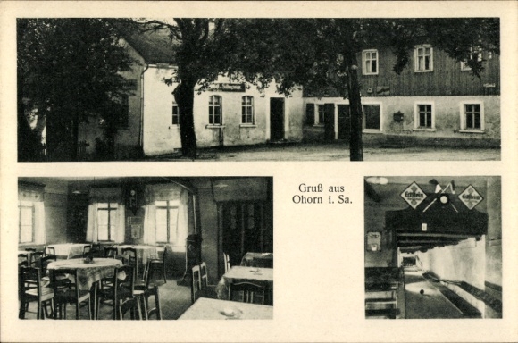 Postcard Ohorn in Saxony, with inn view, interior view, tavern hall, garden