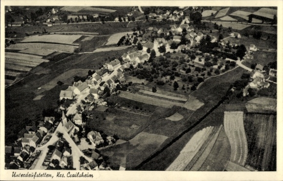 Postcard Unterdeufstetten Fichtenau in Württemberg, aerial photograph