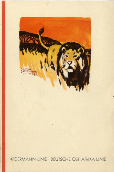 Künstler Menükarte Aschendorn, Hans, Dampfer Usambara, 14. April 1930, Hauptmahlzeit, Löwe