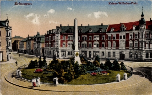 Ak Erlangen in Mittelfranken Bayern,  Kaiser-Wilhelm-Platz, Obelisk,  Architektur