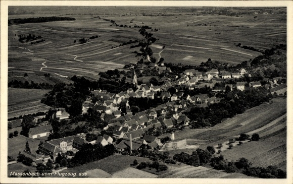 Postcard Massenbach Schwaigern in Württemberg, aerial photograph of rural surroundings, r place