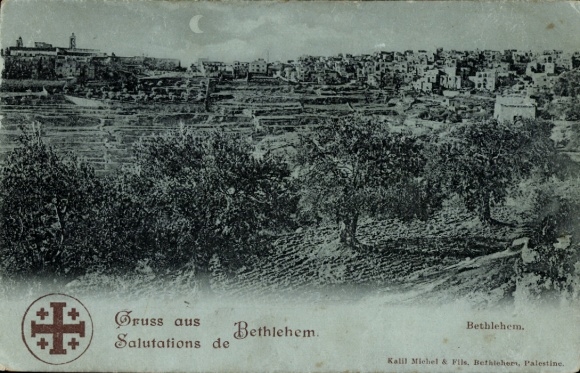 Mondschein Ak Bethlehem Palästina, Gesamtansicht