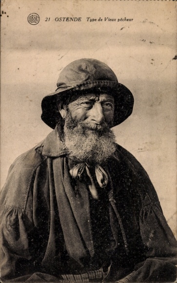 Ak Oostende Ostende Westflandern, Schwarz-weiß Portrait eines alten Mannes mit Hut und Bart