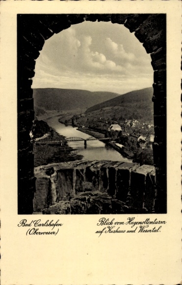 Postcard Bad Karlshafen, view from the Huggenottenturm, Kurhaus