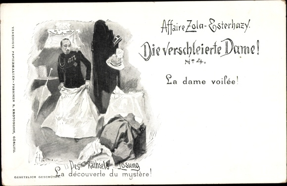Judaika Artist Postcard Dreyfus Affair, Zola Esterhazy, The Veiled Lady No. 4, The Solution to the Riddle