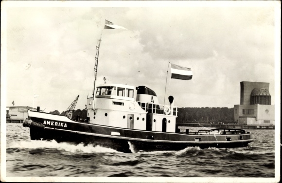 Ansichtkaart scheepssleepboot, motorslaapboot America, L. Smit & Co