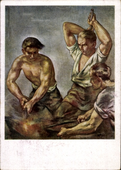 Künstler Ak Weber, O. F., Rhythmus der Arbeit, Schmiede