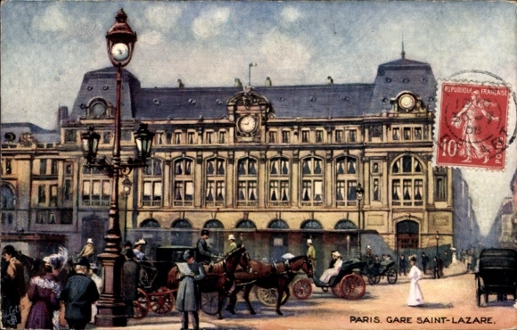 Artist Postcard Paris VIII, Gare Saint Lazare