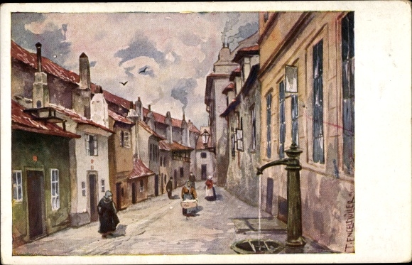 Künstler Ak Engelmüller, F., Praha Prag, La Ruelle d'Or, Zlatá ulicka, Goldenes Gässchen