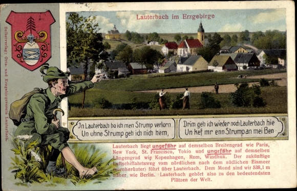 Coat of arms PC Lauterbach Marienberg in the Ore Mountains, hikers, I lost my strump in Lauterbach