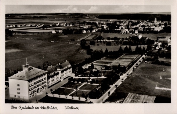 Postcard Illertissen in Swabia, aerial photograph, secondary school of the school brothers