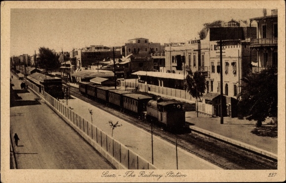 Postcard Suez Egypt, The Railway Station