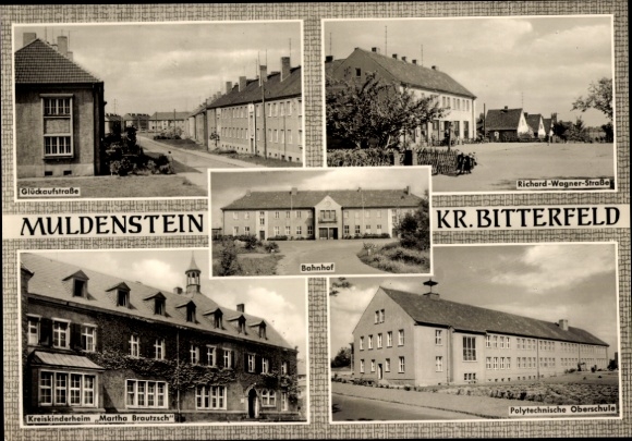 Postcard Muldenstein an der Mulde Saxony Anhalt, Glückaufstraße, Richard-Wagner-Straße, District Children's Home