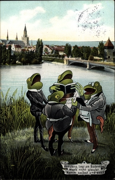 Postcard Konstanz on Lake Constance, Singing Frogs