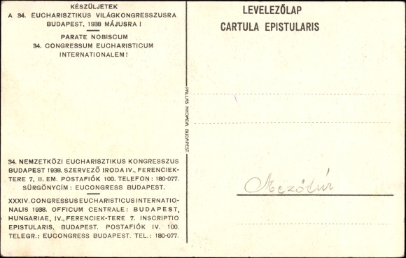 Postcard Budapest Hungary, 34th International Eucharistic Congress 1938