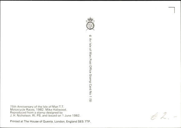 Maximum Postcard Isle of Man, 75th anniversary of the Isle of Man TT motorcycle race 1982