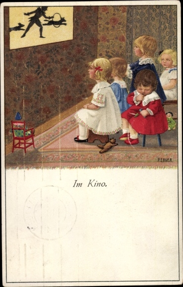 Kunstenaarskaart Ebner, Pauli, in de bioscoop, Munk 878