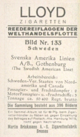 Collective image shipping company flags of the world merchant fleet No. 133, Svenska America Lines, Gothenburg
