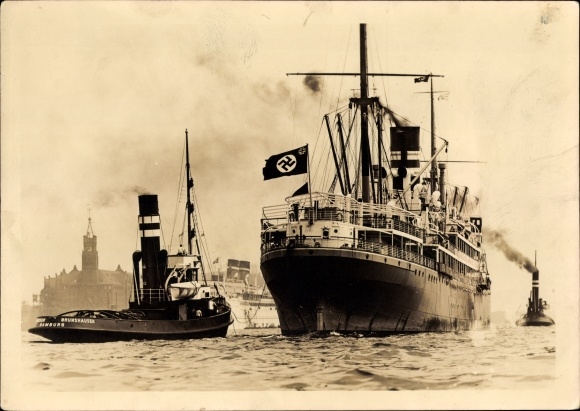 Postcard Hamburger Hafen, steamer, Africa steamer, tugboat, harbor party