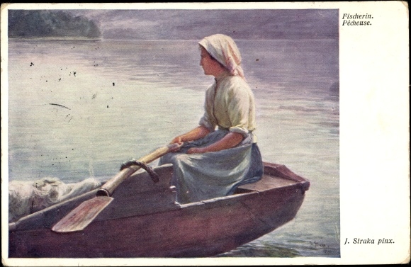 Artist PC Straka, Josef, Pêcheuse, fisherwoman, rowing boat, BKWI 1280