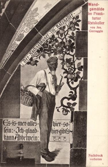 Ak Frankfurt am Main, Oberschweinstiege, Wandgemälde im Frankfurter Ratskeller, Text in Fraktursc