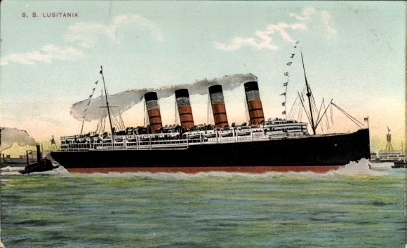 Postcard steamship SS Lusitania, Cunard Line