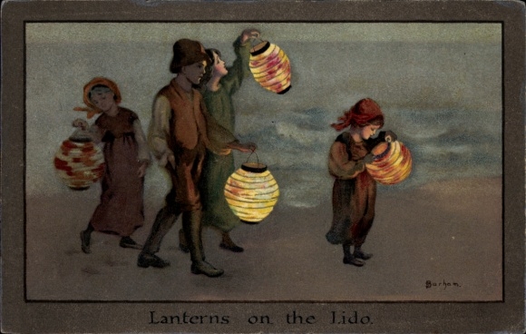 Artist Postcard Barham, S., Lanterns on the Lido