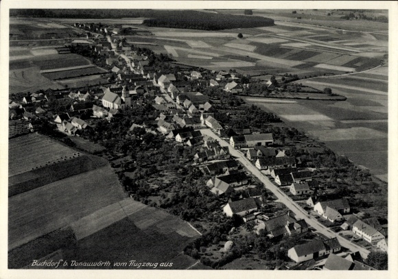Postcard Buchdorf near Donauwörth Swabia, aerial photograph