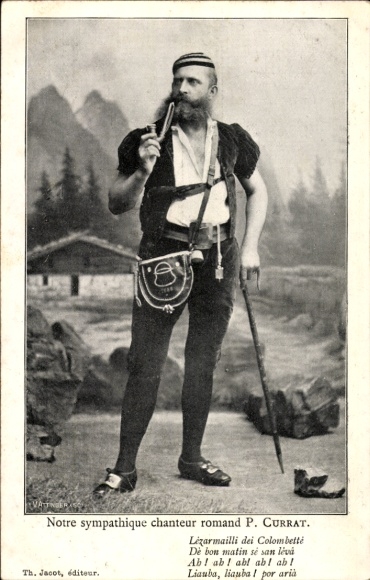 CPA Notre sympathique chanteur romand P. Currat, kostium