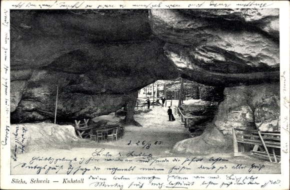 Ak Krippen Bad Schandau Sächsische Schweiz, Höhle, Menschen, Tische, Bänke, Natur, Landschaft